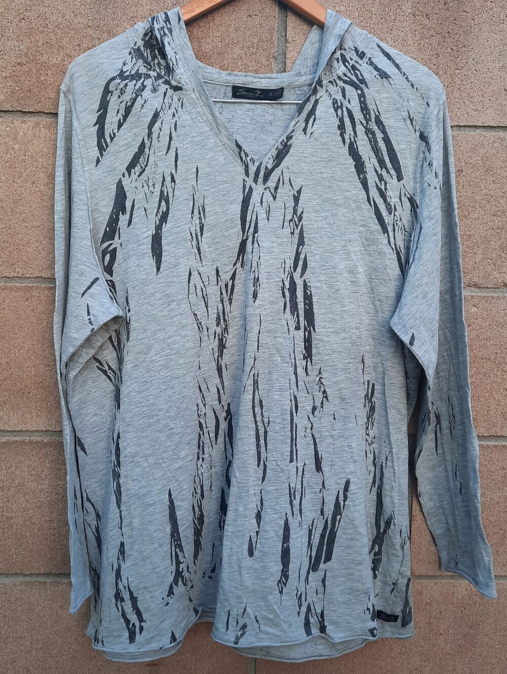 Seven7 Luxe Women's Hooded Long Sleeve Blouse Plus Size 18/20 Gray Black